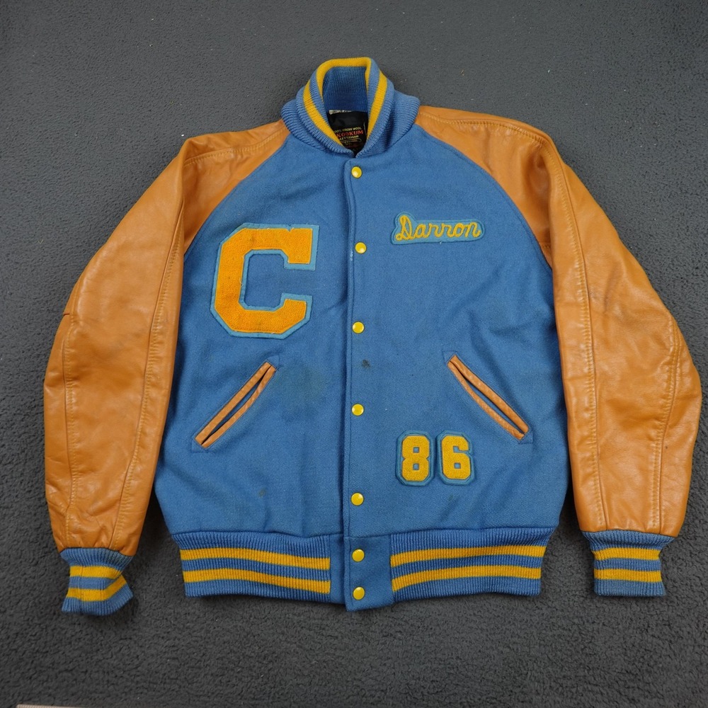 Vintage Skookum Jacket Mens 42 Blue Wool Leather Varsity Letterman 86 80s
